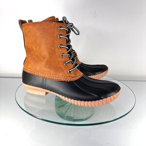 Report Upton Duck Boots Brown Black Insulated Wool Lining Rubber